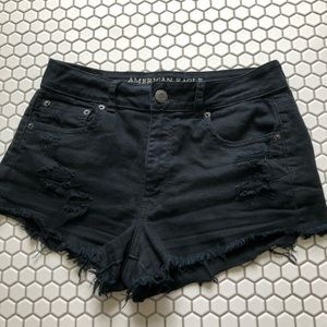 Black high rise denim shorts